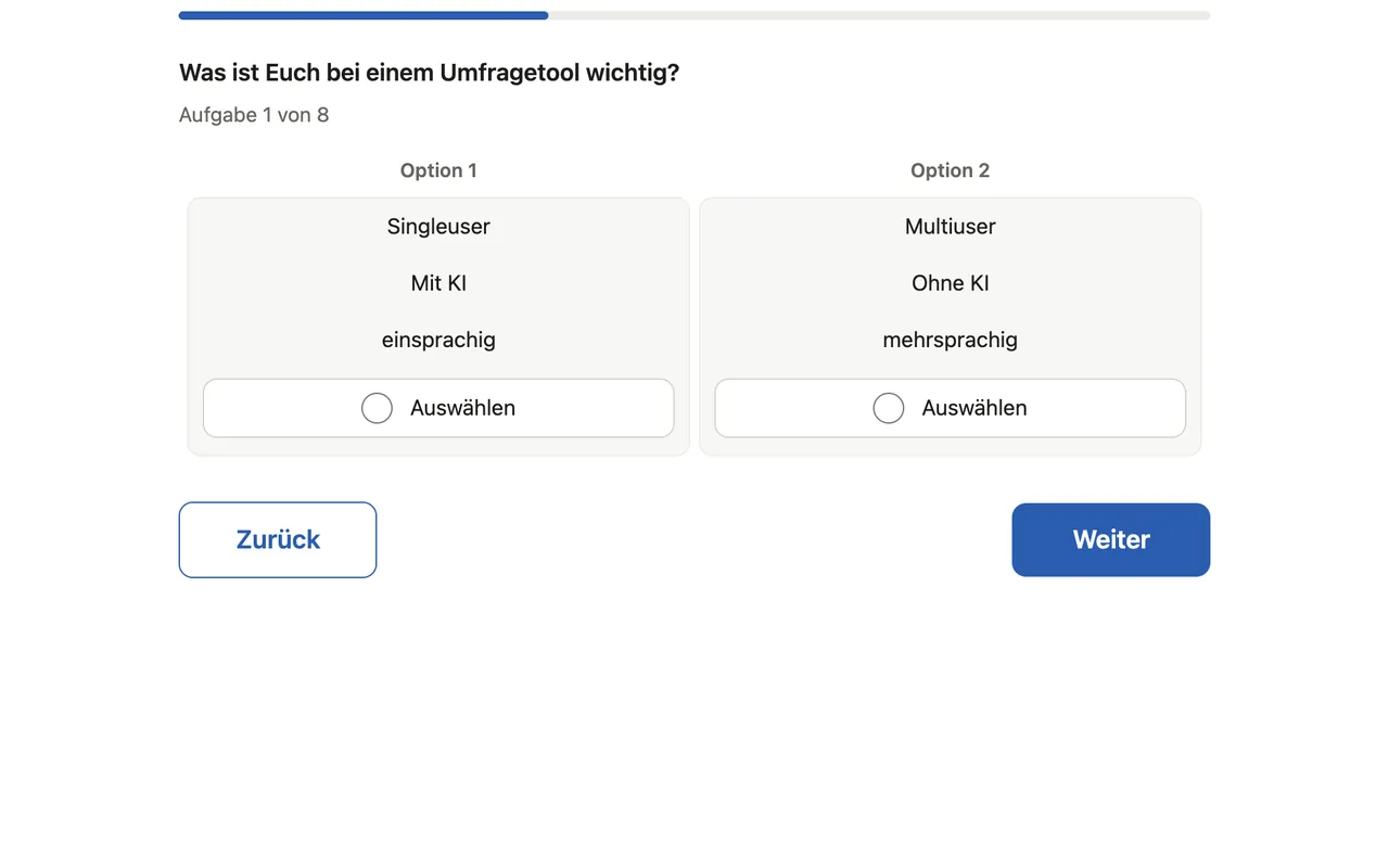 Screenshot: Conjoint-Analyse mit mehreren Aufgaben