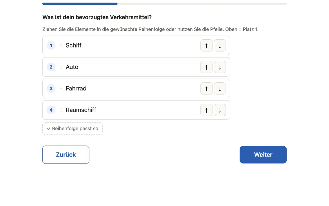 Screenshot: Rangfolge per Ziehen oder Pfeilen