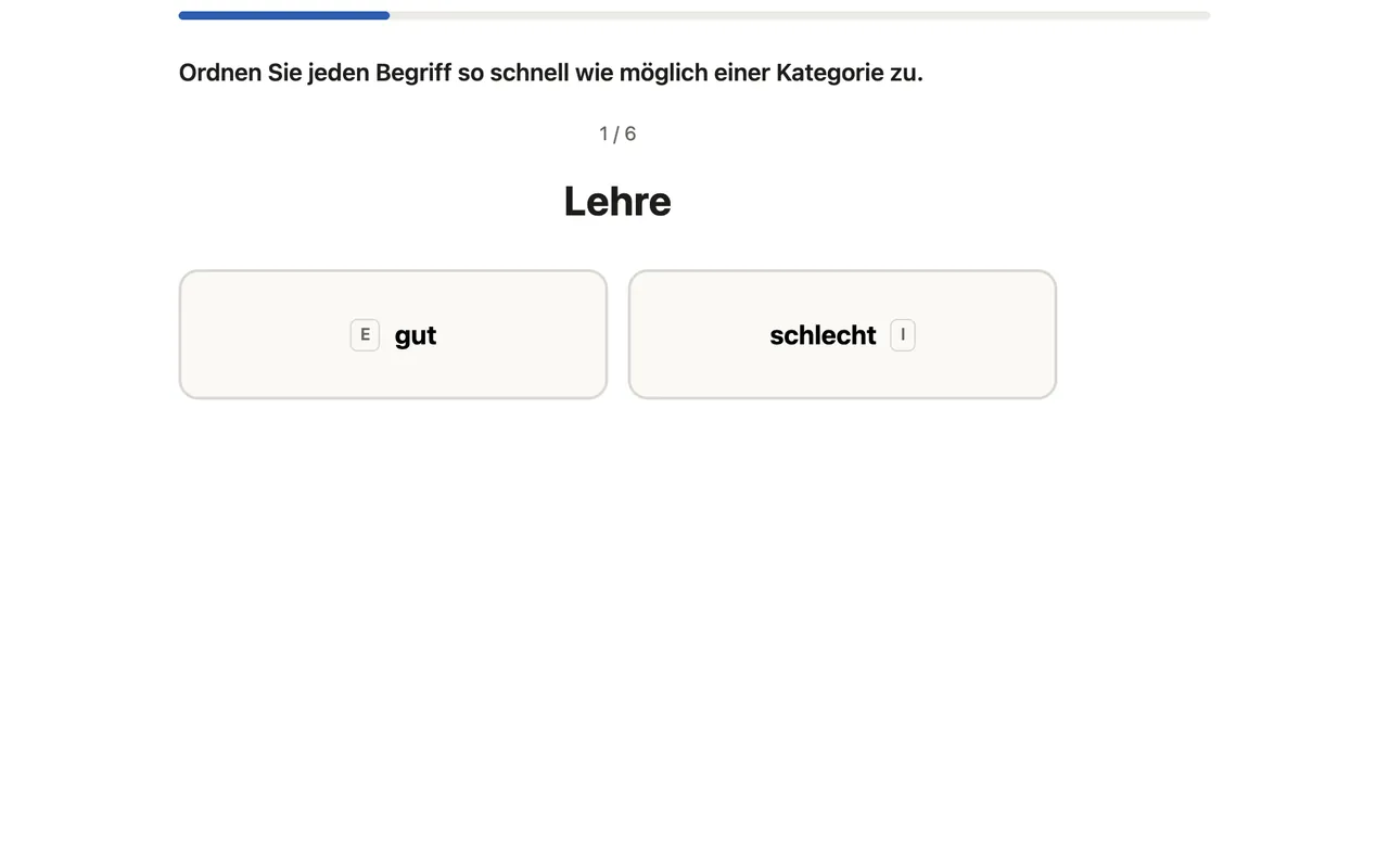 Screenshot: Zuordnungsaufgabe mit Reaktionszeiten